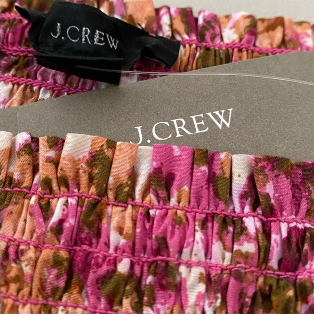 J. Crew Smocked Puff-Sleeve Dress in Pink Faded Floral Size Small NWT